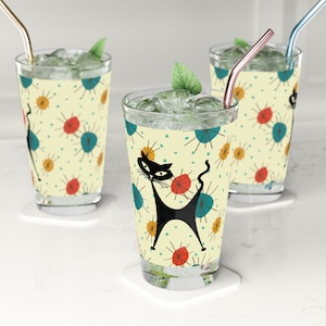 Atomic Cat Drinking Glasses Mid Century Modern Glassware MCM Atomic Cat Glass Retro Drinkware 16oz Pint Glass Retro Kitchen Atomic Kitschy