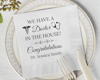 Doctor Graduation Gift New Doctor Graduation We Have a Doctor in House Napkin Custom Doctor Gift Medical School Graduation Party Table Decor