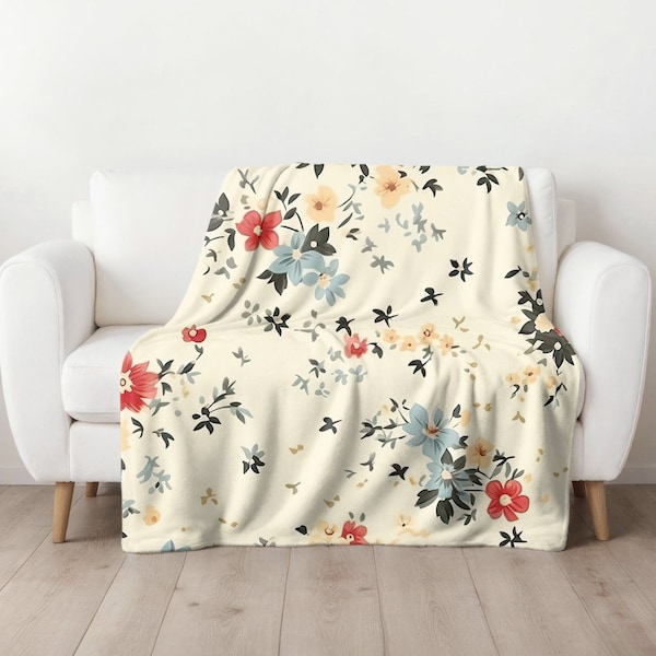 Floral Blanket Wildflower Blanket Botanical Aesthetic Home Decor Cottagecore Cozy Blanket Mothers Day Gift HouseWarming Velveteen Blanket