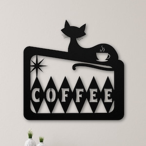 Atomic Cat Wall Art Mid Century Modern Retro Cat Wall Decor Outdoor Metal Wall Art MCM Cat Metal Art Coffee Shop Decor Kitchen Wall Art