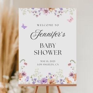 Floral Baby Shower Welcome Sign Wildflower Baby Shower Foam Board Welcome To Baby Shower Elegant Custom Sign Baby Welcome Sign Butterfly