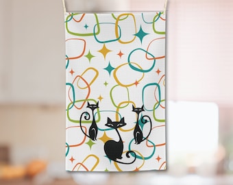 Cat Kitchen Towel Retro Mid Century Modern Dish Towel 1950s Retro Kitchen Linen MCM Kitchen Decor Cat Lover Gift 50s Retro Kitsch Tea Towel