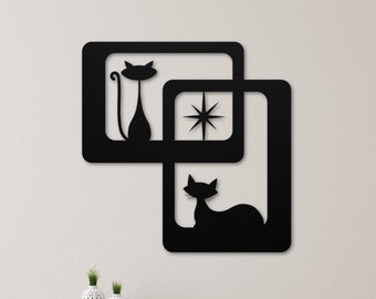 Atomic Cat Mid Century Modern Wall Decor Metal Wall Art Retro Metal Wall Sign Black Cat Lover Gift MCM Retro Home Decor Outdoor Decor Cats