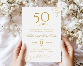 50th Wedding Anniversary Invitation 50 Anniversary Party Digital Invite Golden Anniversary Editable Template 50th Anniversary Party Invite