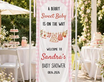 Baby Shower Welcome Sign Strawberry Theme Fabric Banner