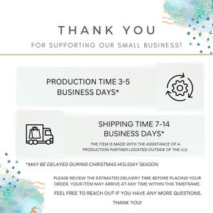 May include: Thank you for supporting our small business! Production time is 3-5 business days. Shipping time is 7-14 business days. The item is made with the assistance of a production partner located outside of the UK. May be delayed during the Christmas holiday season. Please review the estimated delivery time before placing your order. Your item may arrive at any time within this timeframe. Feel free to reach out if you have any more questions. Thank you!