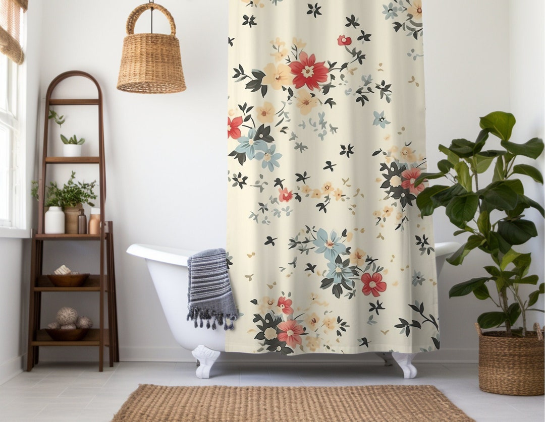Floral Shower Curtain Botanical Retro Shower Curtain Preppy Nature