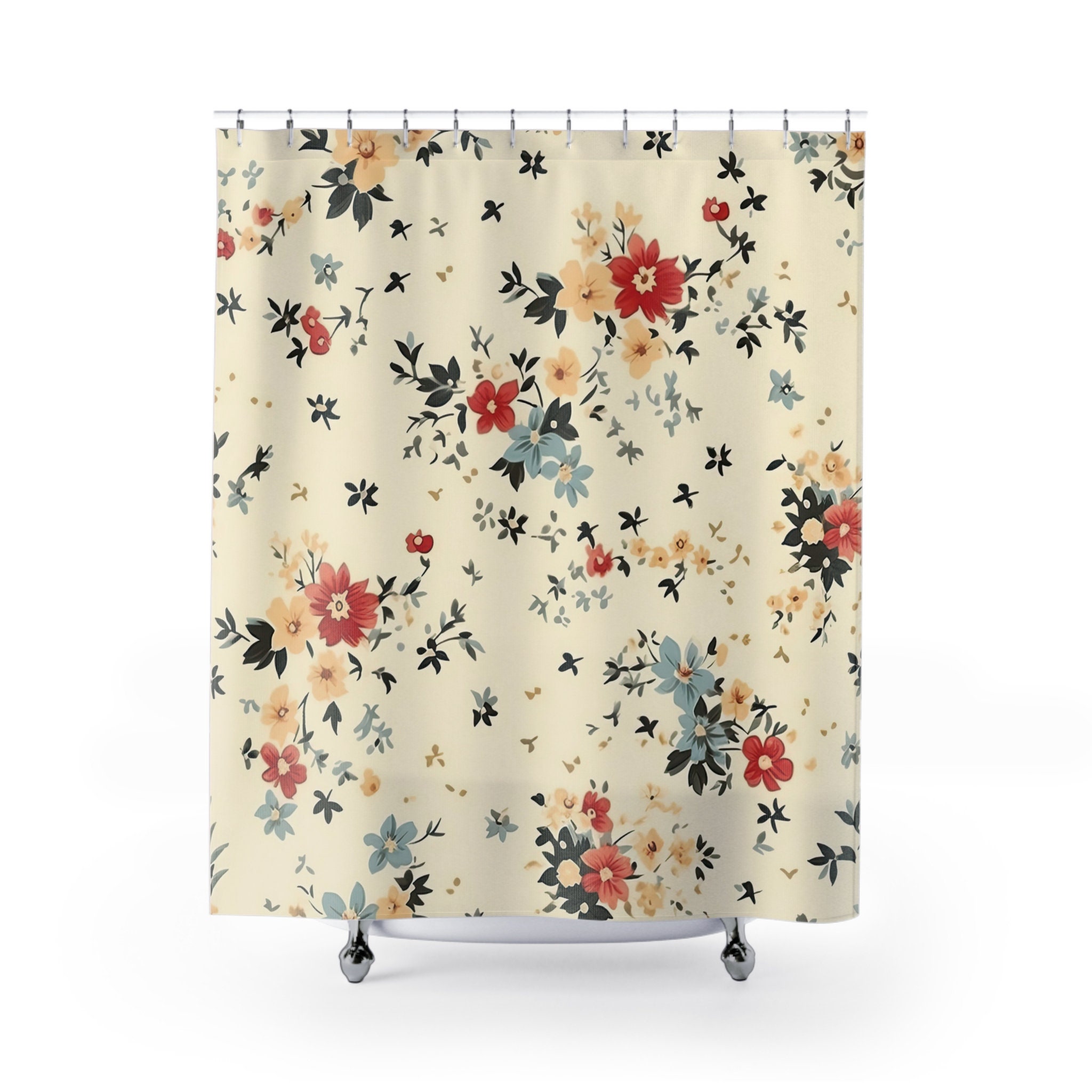 Floral Shower Curtain Botanical Retro Shower Curtain Preppy Nature