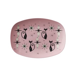 Atomic Cat Kitchenware Retro Mid Century Modern Platter MCM Serving Tray Pink MCM Cat Dinnerware Atomic Age Decor 1950s Decorative Plate