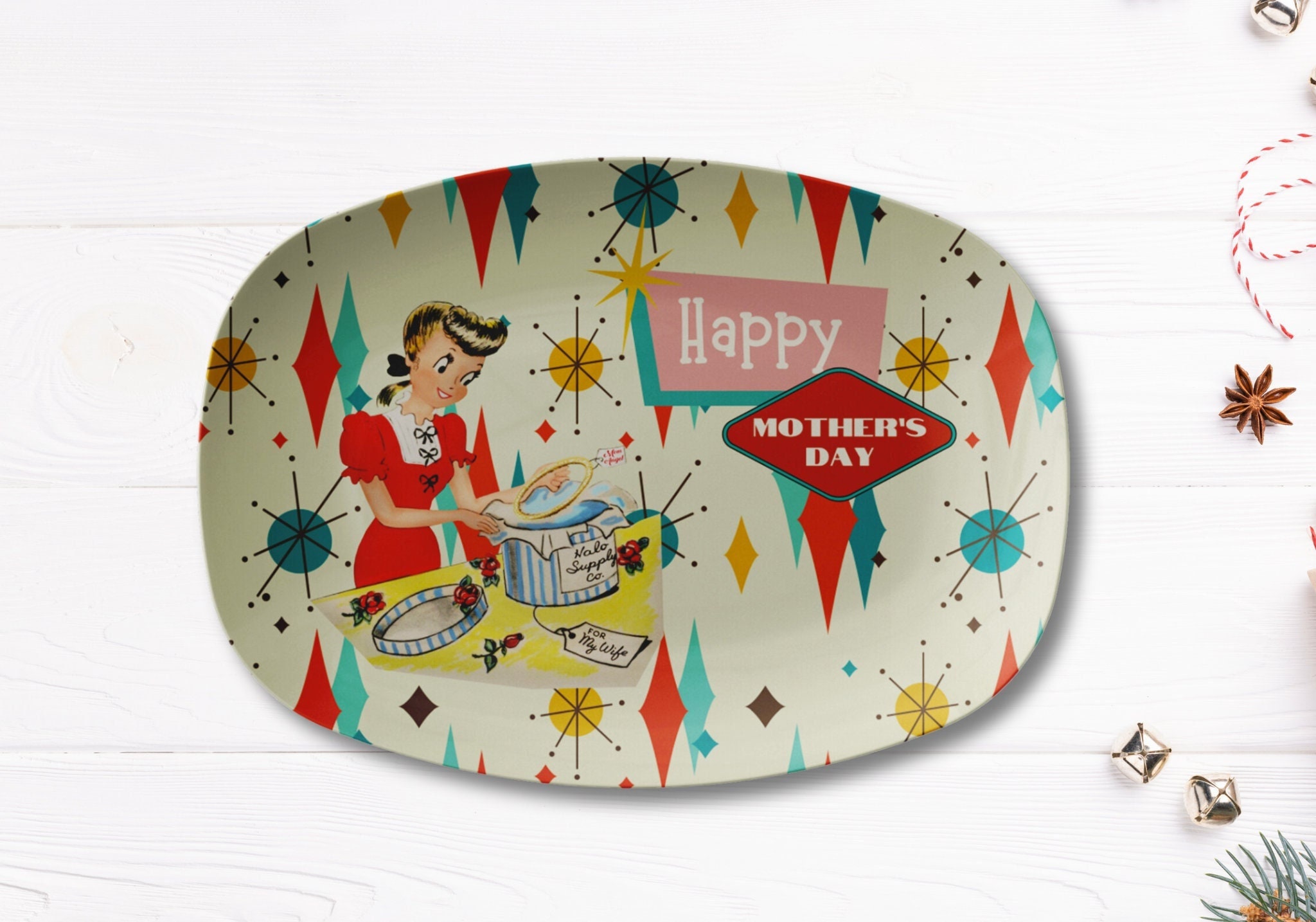 Mid Century Modern Art Mother's Day Gift Serving Platter MCM Kitchenware Gift for Mom Retro Dinnerware Serving Plate 1950s Art Decor 50s
