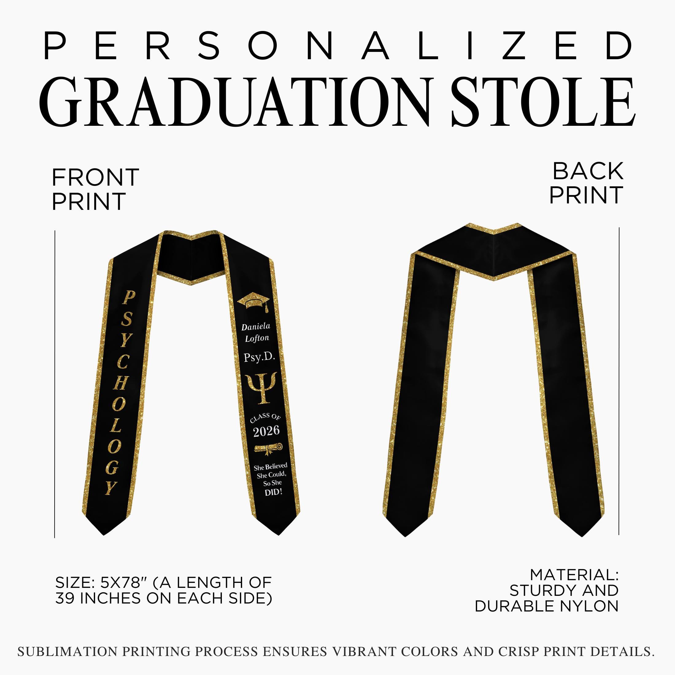 Psyd Graduation Psychology Graduation Stole for Women Custom Psyd Graduation Sash Class ...