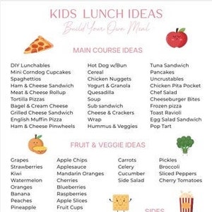 Kids Meal Planner Kids Lunch Ideas Printable School Lunch - Etsy