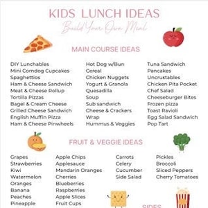Kids Meal Planner Kids Lunch Ideas Printable School Lunch - Etsy
