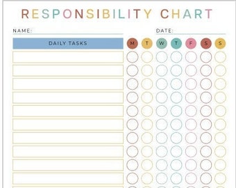 Kids Responsibility Chart Printable | Printable Chore Chart | Weekly & Daily Tasks | Kids Schedule | Kids To Do List | Instant Download