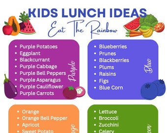Kids Meal Planner | Eat The Rainbow | Kids Lunch Ideas Printable | School Lunch Meal Planner | Kids Nutrition | Instant Download