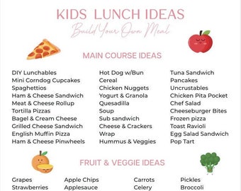 Kids Meal Planner | Kids Lunch Ideas Printable | School Lunch Meal Planner | Kids Nutrition | Kids Lunchbox Printable | Instant Download