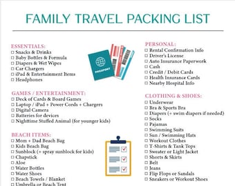 Family Travel Packing List | Instant download | Printable