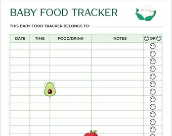 Baby Meal Planner | Baby Meal Planner Printable | Baby Food Log | Baby Food Tracker | Babys First Foods | Instant Download