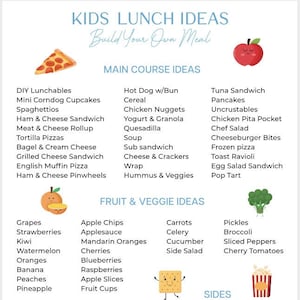Kids Meal Planner Kids Lunch Ideas Printable School Lunch - Etsy