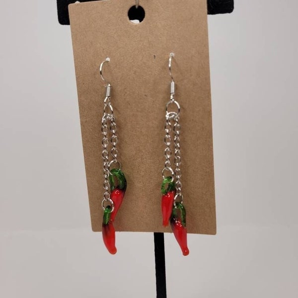 Boucles d’oreilles en verre de piment rouge