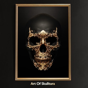 Schädel Poster Druck, dunkle Kunst, moderne Kunst Poster, Gold Schädel, Gothic Wandkunst, hochwertige Drucke,