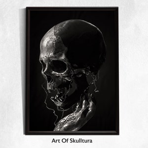 Skull Poster, Dark Art Poster, Gothic Wandkunst, Schwarz Weiß Print, Skull Wandkunst, Memento Mori, Silber Skull Illustration,