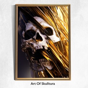 Skull Poster Print, Gold Skull Decor, High Quality Prints, Original Art, Abstract Skull, Wall Art