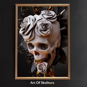 Skull Poster Print, Home Decor, Modern Art, Goth Gifts, Floral Skull, Wall Skull Decor, Gothic Wall Art,