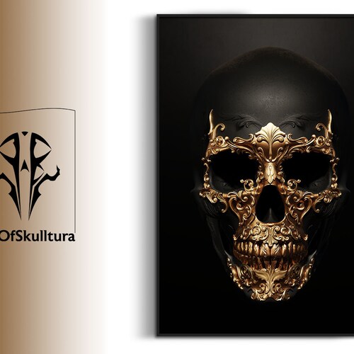 Skull Poster Print, Dark Art, Modern Art Poster, Gold Skull, Gothic Wall Art , High Quality Prints, Fine Art,