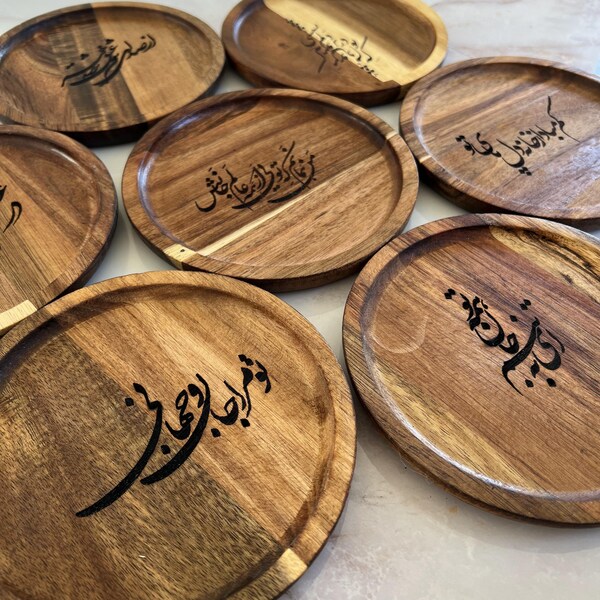 Persian Nastaliq poem  caligraphy round wooden plate- Haftseen set - Nowruz Decoration - Engraved Wooden tray - Haft seen plate