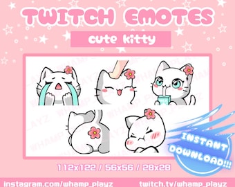 Cute Kitty Cat Emotes pack | Twitch | Youtube | Discord | Stream | Kawaii | Kitten