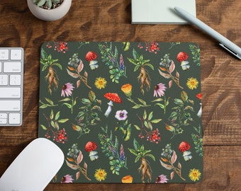 Green Witch Herbs and Mushrooms Aesthetic Mousepad