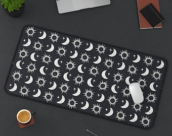 Boho Witchy Sun Moon und Stars Ästhetische Schreibtischmatte, trendige mystische Büroaccessoires