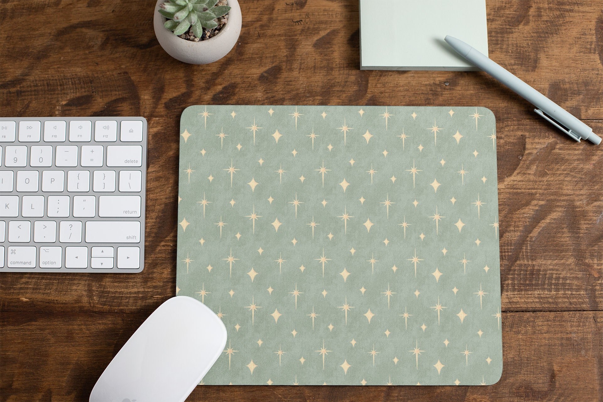 Sage Green Stars Aesthetic Mouse Pad, Trendy Boho Desk Decorations