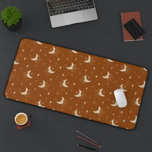 Terracotta Decor Boho Moons Aesthetic Desk Mat, Cute Trendy Celestial Office Accessories