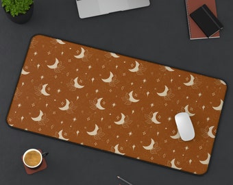 Terracotta Decor Boho Moons Aesthetic Desk Mat, Cute Trendy Celestial Office Accessories
