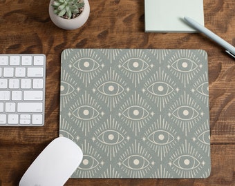 Sage Green Decor Boho Evil Eyes Aesthetic Mouse Pad