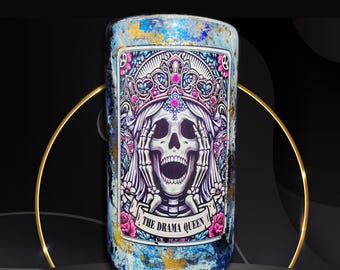 Gotisch bubbelglas, Drama Queen skeletglas, Hydro Dipped glas, Gotisch cadeau voor haar, Drinkgerei met schedel en rozen
