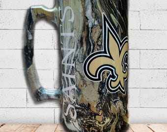 New Orleans Saints Heavyweight Mug, Handmade Saints Coffee Mug, NFL Football Fan Gift, Black Gold Marbled Mug, Unique Sports Gift