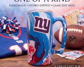 Cadeau voor New York Giants-fans | Unieke handgemaakte mok met hydrodip-afwerking | Stevige wedstrijdmok | Origineel cadeau voor Giants-fans