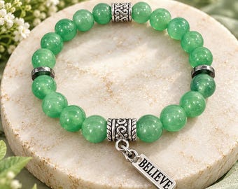 Verwezenlijk je dromen: Natuurlijke groene aventurijn "BELIEVE" edelsteenarmband - Geluk, voorspoed en kansen.