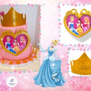 Accessori torta Principesse 3 pz _ tiara nome personalizzabile, cornice principesse, base torta