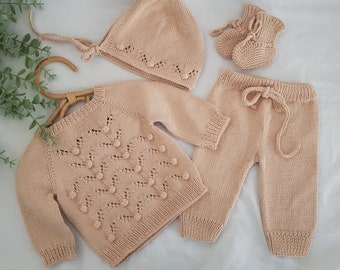 Newborn Coming Home Baby Outfit,Organic Cotton Baby Clothing Set,Knitted Baby Clothes,Unisex Baby Clothing,New Baby Gift