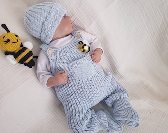 Knitted Baby Honey Bee Rompers Set, Newborn Coming Home Baby Outfit, Knitted Baby Clothes, Baby Boy Clothing, New Baby Gift