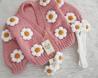 Daisy Powder Cardigan,Daisy Cardiga,Knit Cardigan,Baby Products,Kids Sweater,Knit Sweater,Chunky Sweater,Kids School Clothing ,