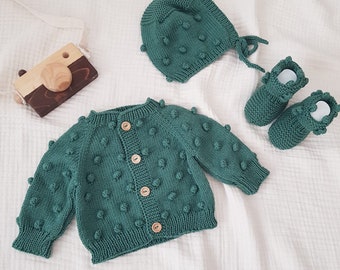 Coming Home Baby Clothes, Newborn Cardigan, Bone & Booties Set, Organic Cotton Clothes, Knitted Baby Clothes, Newborn Gift