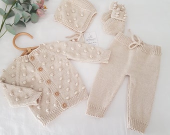 Newborn Knit Outfit,  Newborn Coming Home Outfit, White Knit Baby Outfit, Organic Cotton Baby Clothes, Baby Girl Clothes, Baby Boy Clothes