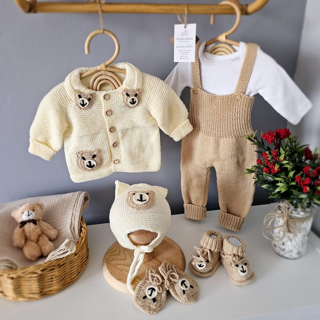 Cute Teddy Bear Newborn Set,newborn Knitted Baby Clothes