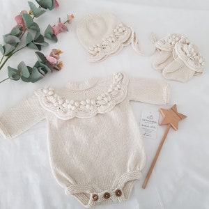Newborn Baby Graduation Outfit,Baby Girl Rompers,3 piece set,Organic Baby Clothing,Baby Girl Clothes,Newborn Photography Prop image 9