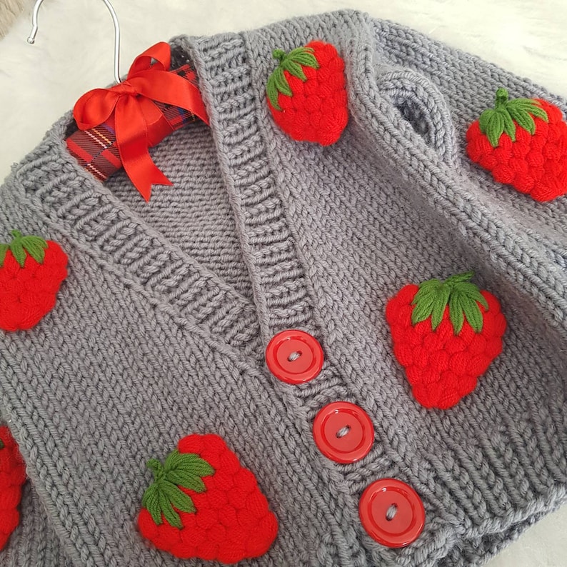 Knitted Handmade Baby Strawberry Cardigan,organic cotton cardigan, unisex baby cardigan, Hand-knit unisex kids, baby/toddler cotton cardigan image 5